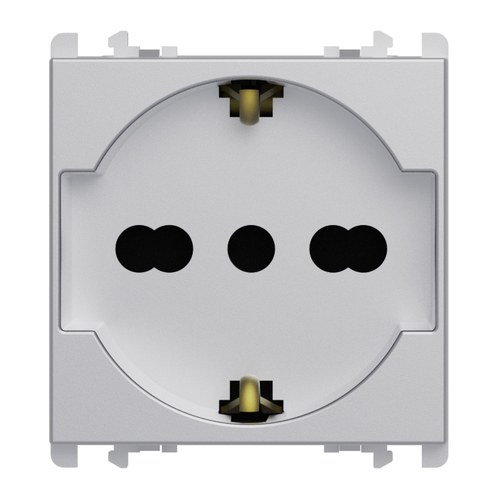 Priză italiană P40, 2P+T 16A 250 Vac, 2 module, Lybra, aluminiu Urmet 27310/2.AL
