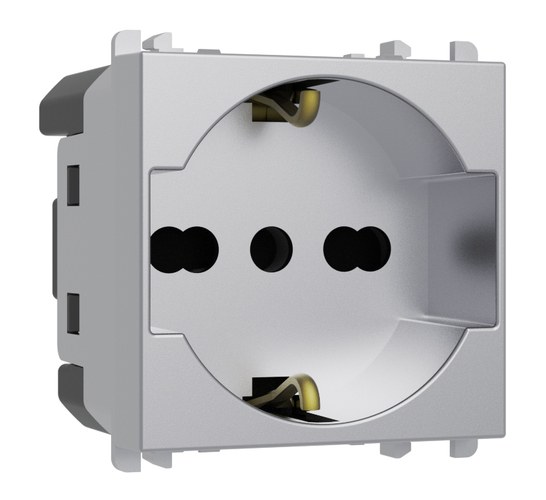 Priză italiană P40, 2P+T 16A 250 Vac, 2 module, Lybra, aluminiu Urmet 27310/2.AL Modular, Seria LYBRA, Prize