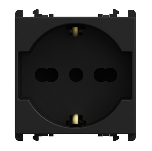 Priză italiană P40, 2P+T 16A 250 Vac, 2 module, Lybra, negru Urmet 27310/2.N