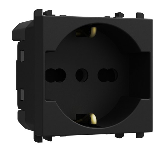 Priză italiană P40, 2P+T 16A 250 Vac, 2 module, Lybra, negru Urmet 27310/2.N Modular, Seria LYBRA, Prize