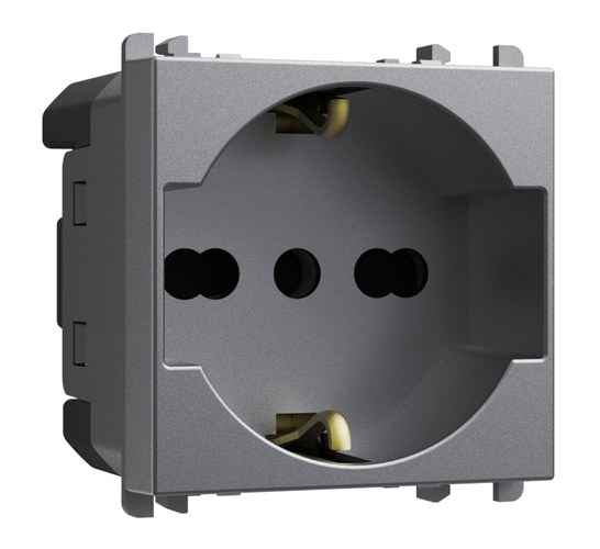 Priză italiană P40, 2P+T 16A 250 Vac, 2 module, Lybra, titan Urmet 27310/2.TT Modular, Seria LYBRA, Prize