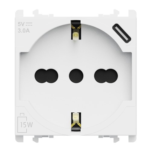 Priză italiană P40 2P+T 16A 250 Vac cu încărcător USB tip C 3.0A, 2 module, Lybra, alb Urmet 27312/2.B