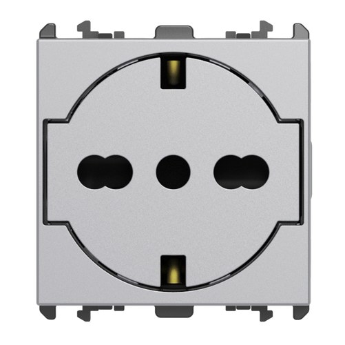 Priză italiană P40 Clean, 2P+T 16A 250 Vac, 2 module, Lybra, aluminiu Urmet 27314/2.AL