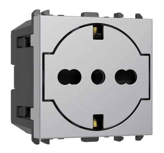 Priză italiană P40 Clean, 2P+T 16A 250 Vac, 2 module, Lybra, aluminiu Urmet 27314/2.AL Modular, Seria LYBRA, Prize