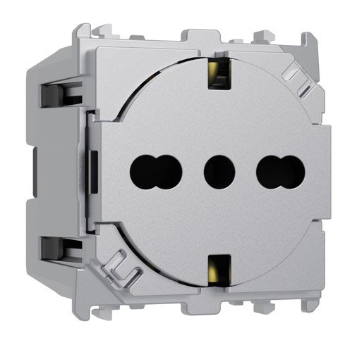Priză italiană P40 Clean, 2P+T 16A 250 Vac, 2 module, Lybra, aluminiu Urmet 27991.AL Modular, Seria LYBRA, Prize