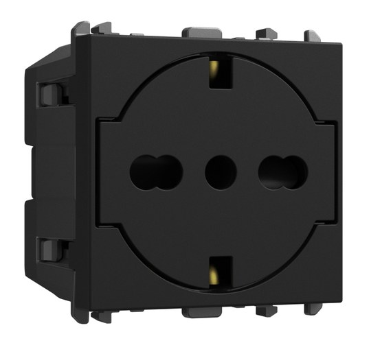 Priză italiană P40 Clean, 2P+T 16A 250 Vac, 2 module, Lybra, negru Urmet 27314/2.N Modular, Seria LYBRA, Prize