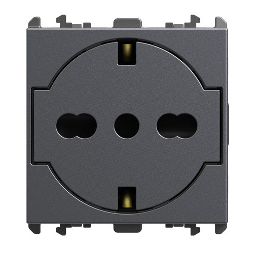 Priză italiană P40 Clean, 2P+T 16A 250 Vac, 2 module, Lybra, titan Urmet 27314/2.TT