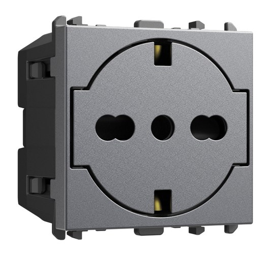 Priză italiană P40 Clean, 2P+T 16A 250 Vac, 2 module, Lybra, titan Urmet 27314/2.TT Modular, Seria LYBRA, Prize