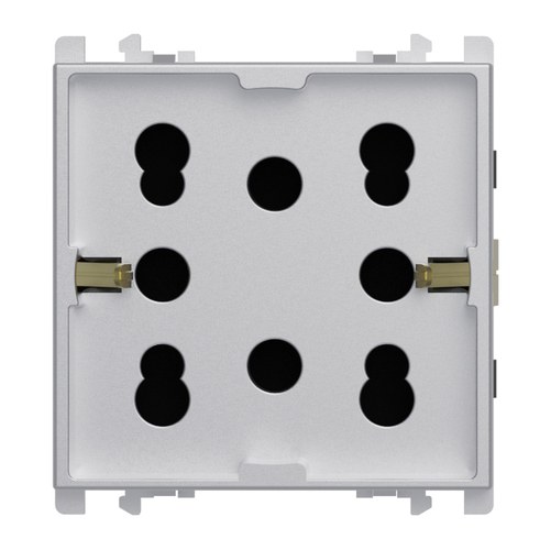 Priză multistandard italiană pentru două ștechere P11-P17 sau un ștecher Schuko, 2 module, Lybra, aluminiu Urmet 27311/2.AL