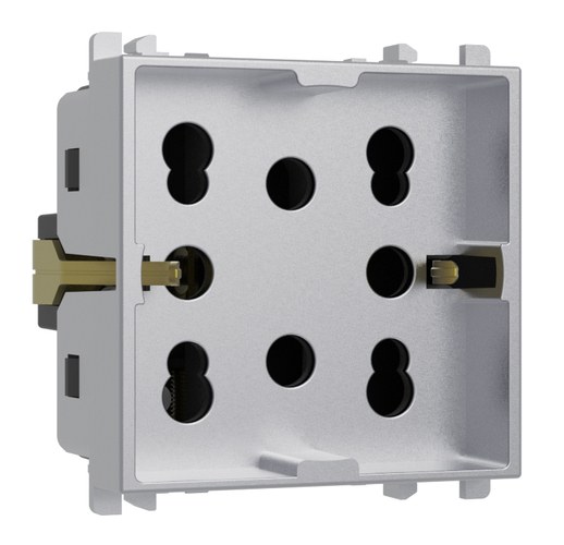 Priză multistandard italiană pentru două ștechere P11-P17 sau un ștecher Schuko, 2 module, Lybra, aluminiu Urmet 27311/2.AL Modular, Seria LYBRA, Prize