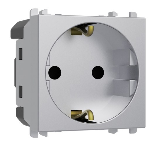 Priză Schuko (standard german), 2P+N 16A 250 Vac, 2 module, Lybra, aluminiu Urmet 27320/2.AL Modular, Seria LYBRA, Prize
