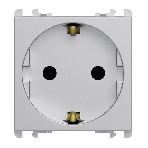 Priză Schuko (standard german), 2P+N 16A 250 Vac, 2 module, Lybra, aluminiu Urmet 27320/2.AL