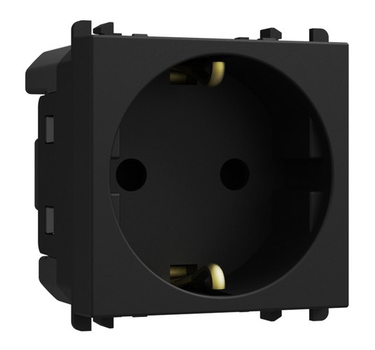 Priză Schuko (standard german), 2P+N 16A 250 Vac, 2 module, Lybra, negru Urmet 27320/2.N Modular, Seria LYBRA, Prize