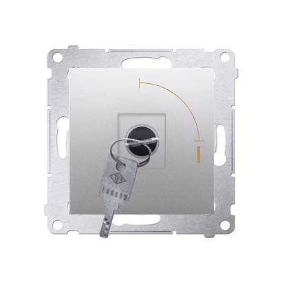Comutator cu cheie 2 pozitii  "0-I", butt N/O, 5A,  250V, cheia se poate scoate in orice pozitie, silver mat metalic