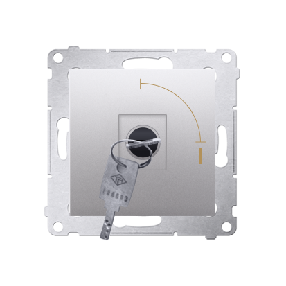 Comutator temporar  cu cheie 2 pozitii  "0-I", butt N/O, 5A,  250V, cheia se poate scoate in pozitia 0, silver mat metalic