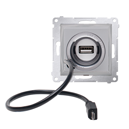 Incarcator USB si Micro -USB, 5V/DC; silver mat metalic