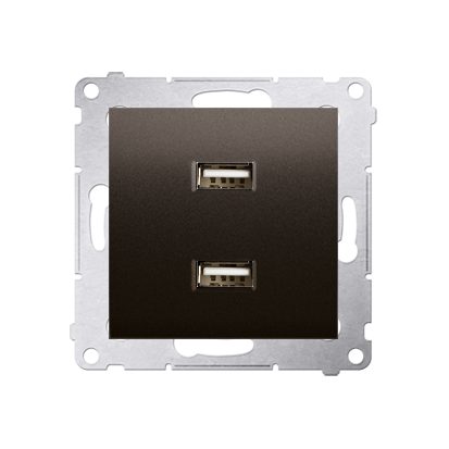 Incarcator dublu USB, 2.1 A, 5V DC, 230V; maron mat metalic