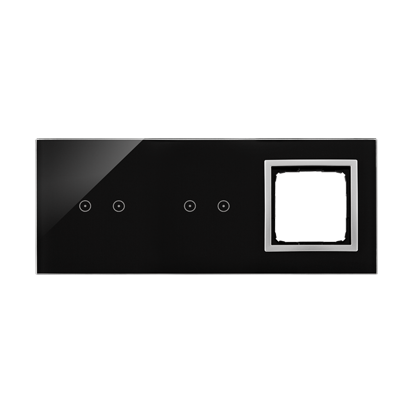 Panou Touch 3 module, modul 1:2 comenzi orizontale touch, modul 2: 2 comenzi orizontale touch, modul 3: spatiu pentru modul argintiu Simon 54, sticla neagra Aparataj, Standard German