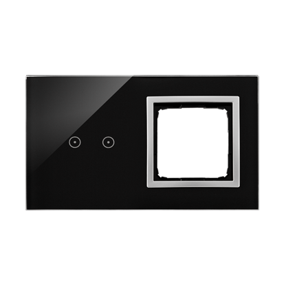 Panou Touch 2 module, modul 1:2 comenzi orizontale touch, modul 2: spatiu pentru modul argintiu Simon 54, sticla neagra Aparataj, Standard German