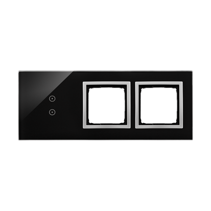 Panou Touch 3 module, modul 1:2 comenzi verticale touch, module 2 si 3: spatii pentru module argintii Simon 54, sticla neagra Aparataj, Standard German