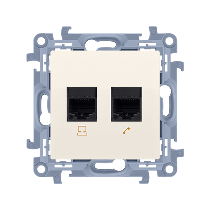 Priza RJ45 cat.6e + priza telefon RJ12, crem