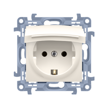 Priza Schuko IP44 cu garnitura de etansare si obturatoare de protectie, capac crem 16 A, 250V~, crem, borne cu surub Aparataj, Standard German