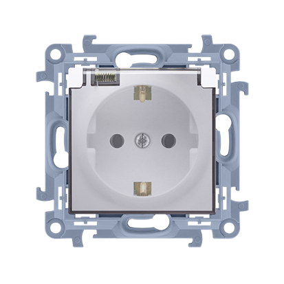Priza Schuko IP44 cu garnitura de etansare si obturatoare de protectie,  capac transparent 16 A, 250V~, alb, borne cu surub Aparataj, Standard German