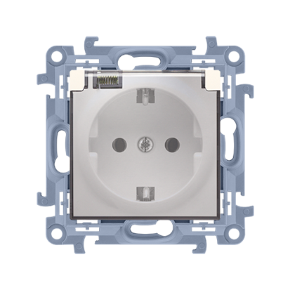 Priza Schuko IP44 cu garnitura de etansare si obturatoare de protectie, capac transparent 16 A, 250V~, crem, borne cu surub Aparataj, Standard German