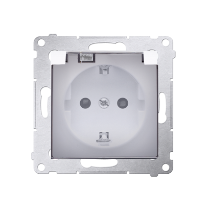 Priza Schuko IP44 cu obturator si rama, capac transparent, 16 A, 250V~, borne cu surub,alb Aparataj, Standard German