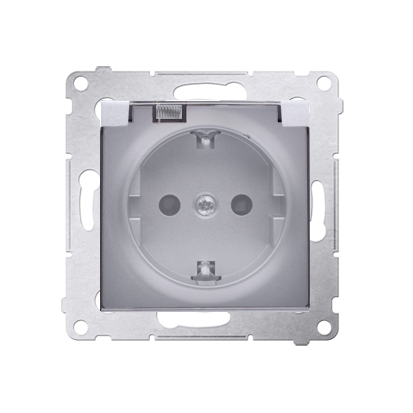 Priza Schuko IP44 cu obturator si rama, capac transparent, 16 A, 250V~, borne cu surub,silver mat metalic Aparataj, Standard German
