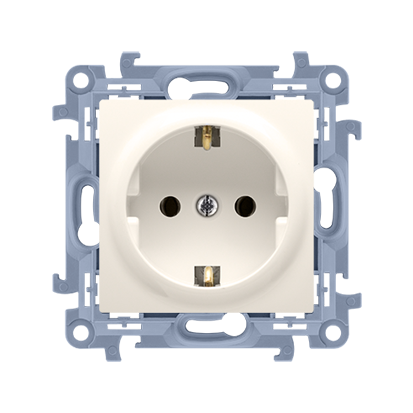 Priza Schuko cu impamantare , 16 A, 250V~, crem,borne cu surub, produs complet