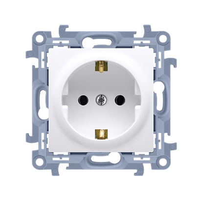 Priza Schuko cu impamantare si obturatoare de protectie , 16 A, 250V~, alb,borne cu surub, produs complet