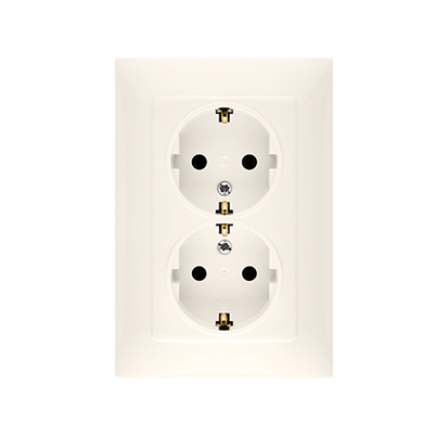 Priza Schuko dubla cu impamantare , 16 A, 250V~, crem,borne cu surub, produs complet Aparataj, Standard German
