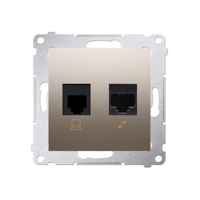Priza calculator RJ45 cat5e +  priza telefon RJ12, gold mat metalic