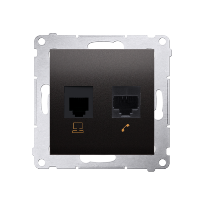 Priza calculator RJ45 cat5e +  priza telefon RJ12, maron mat metalic