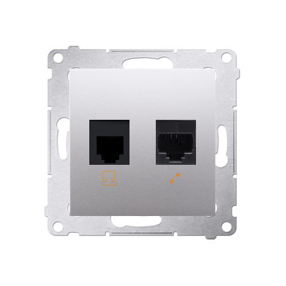 Priza calculator RJ45 cat5e +  priza telefon RJ12, silver mat metalic