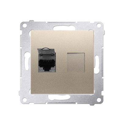 Priza calculator ecranata,  RJ45 cat6, cu protectie anti-praf, gold mat metalic
