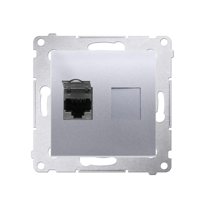Priza calculator ecranata,  RJ45 cat6, cu protectie anti-praf, silver mat metalic