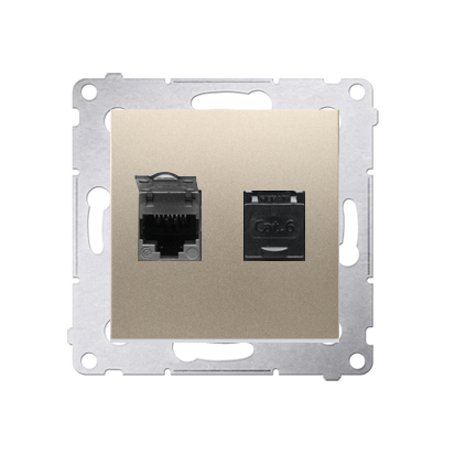 Priza dubla calculator RJ45 cat6, cu protectie anti-praf, gold mat metalic