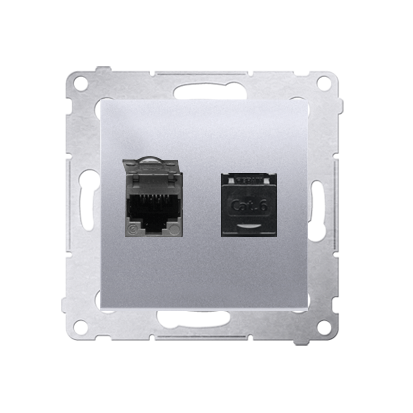 Priza dubla calculator RJ45 cat6, cu protectie anti-praf, silver mat metalic