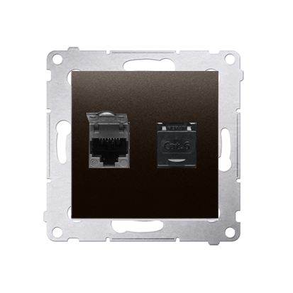 Priza dubla calculator RJ45 cat6, cu protectie anti-praf,maron mat metalic