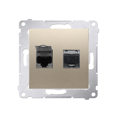 Priza dubla calculator ecranata,  RJ45 cat6, cu protectie anti-praf, gold mat metalic