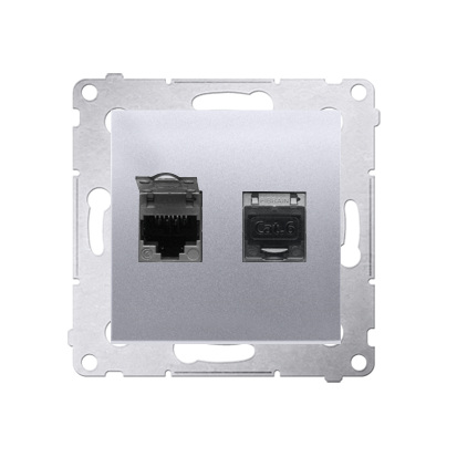Priza dubla  calculator ecranata,  RJ45 cat6, cu protectie anti-praf, silver mat metalic
