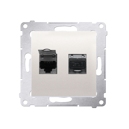 Priza dubla  calculator ecranata,  RJ45 cat6, cu protectie anti-praf,crem