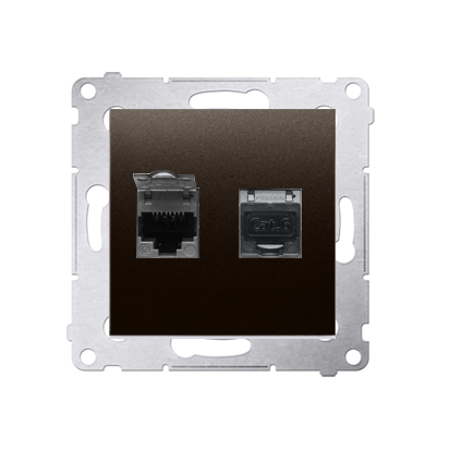 Priza dubla calculator  ecranata,  RJ45 cat6, cu protectie anti-praf,maron mat metalic