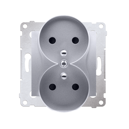 Priza dubla cu impamandare si obturator pentru NATURE FRAMES , 16A, 250V ~, cu suruburi; silver mat metalic