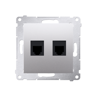 Priza dubla telefon RJ12, silver mat metalic Aparataj, Standard German