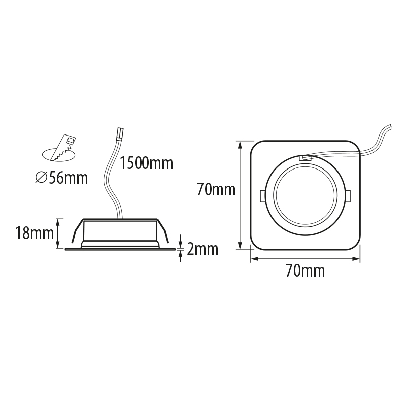 SPOT LED INCASTRABIL, patrat, SMD2835, 3W, 12VDC, 4200K, lumina neutra, IP44