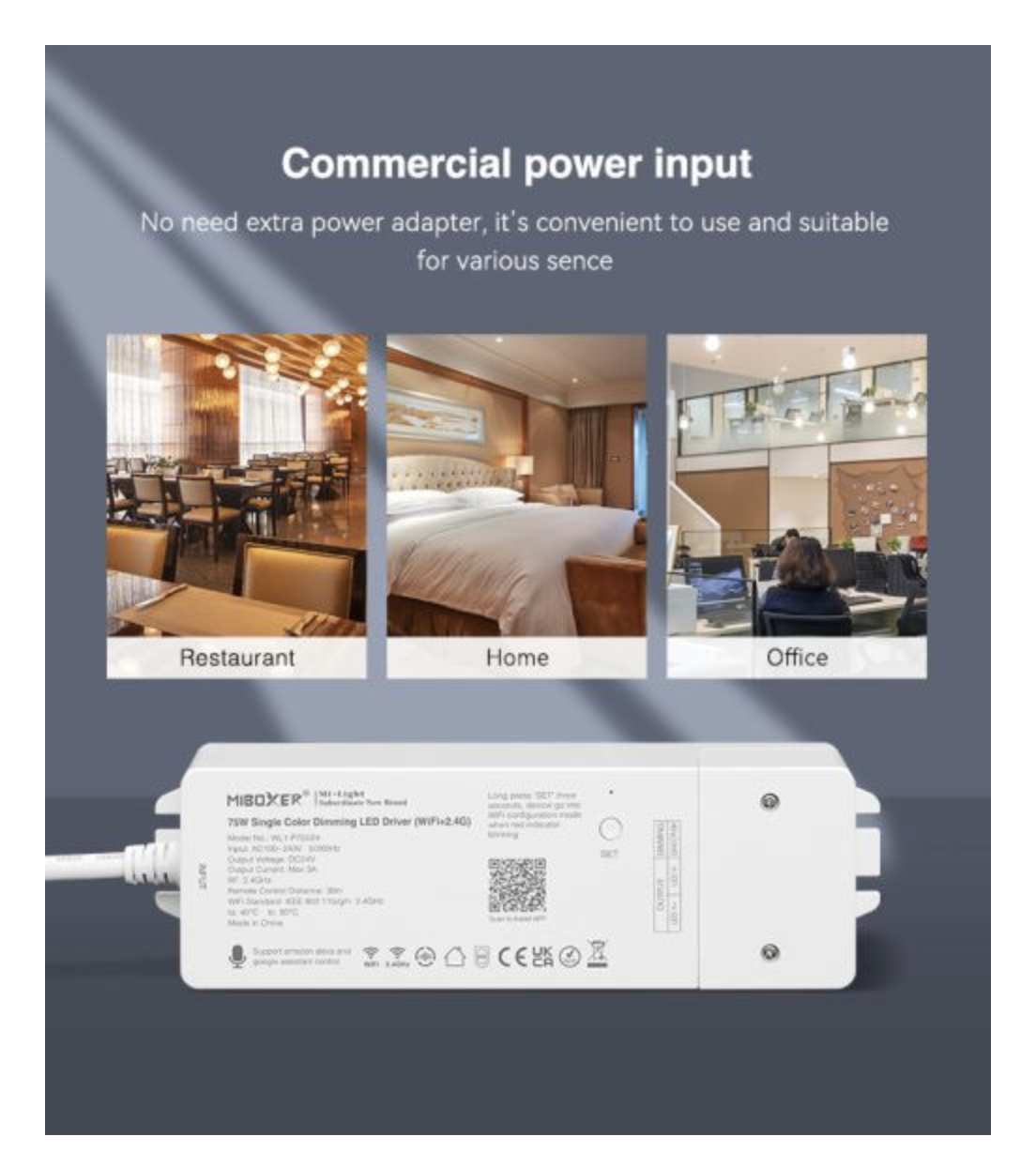 Sursa 75W 24V ?i Controler Smart Monocolor MiBoxer WIFI/BLUETOOTH/RF