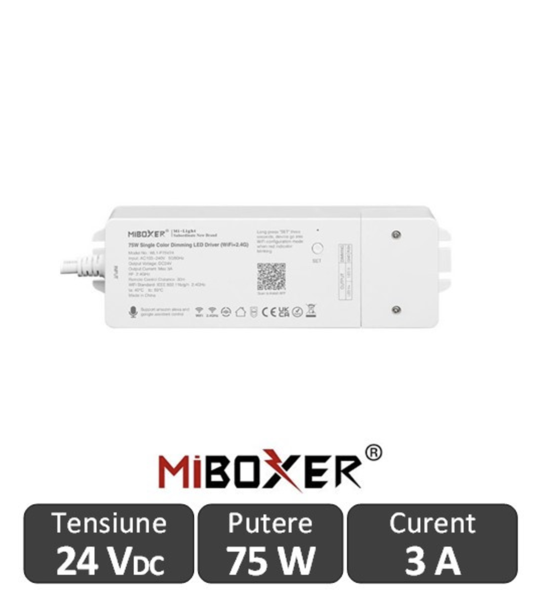 Sursa 75W 24V ?i Controler Smart Monocolor MiBoxer WIFI/BLUETOOTH/RF